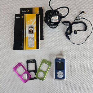 Vintage LG Sprint Fusic Flip Phone Mp3 Cell Phone Changeable Face Plates